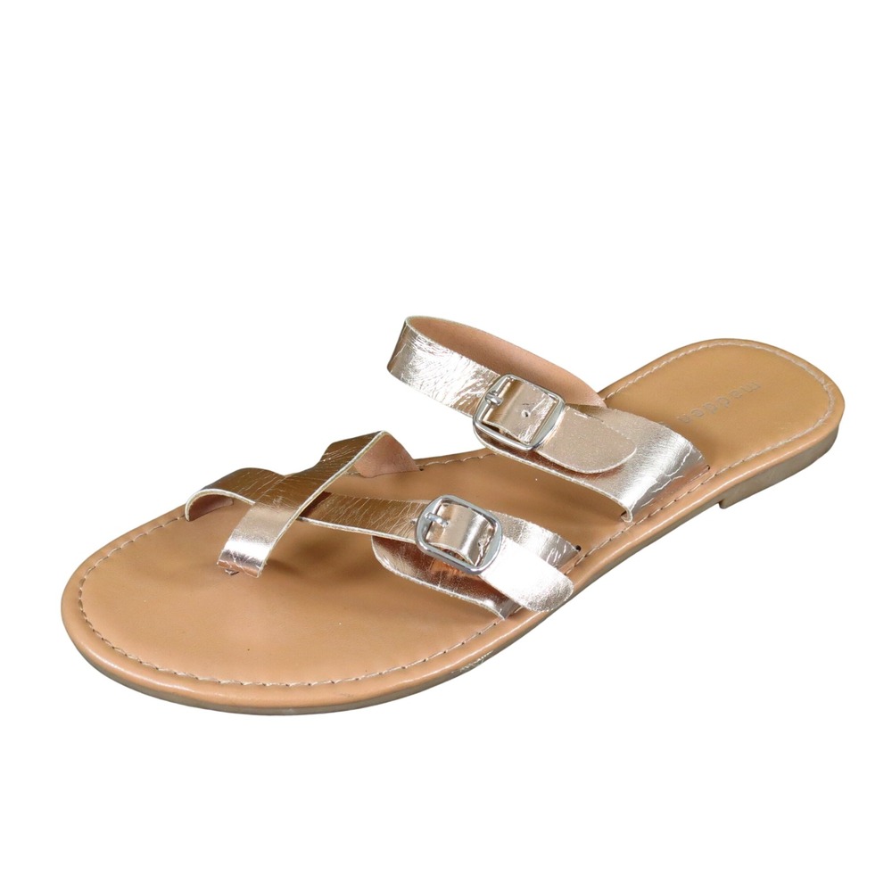 Madden Girl G-Sloane Women Flat Sandals Sz 7.5 Casual Summer Rose Gold Metallic